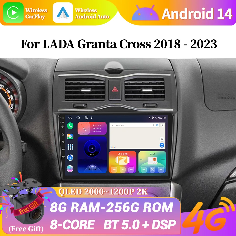 Автомобильный радиоприемник на Android 14 для LADA Granta Cross 2018-2023 Беспроводной