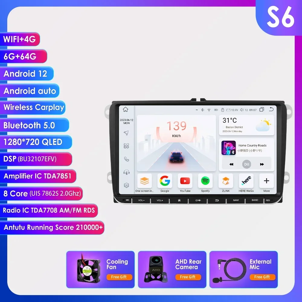 

Hizpo Автомобильный мультимедийный плеер 2din Android 13 Радио для VW Volkswagen Golf Polo Skoda Rapid Octavia Passat b6 7 Tiguan Carplay GPS
