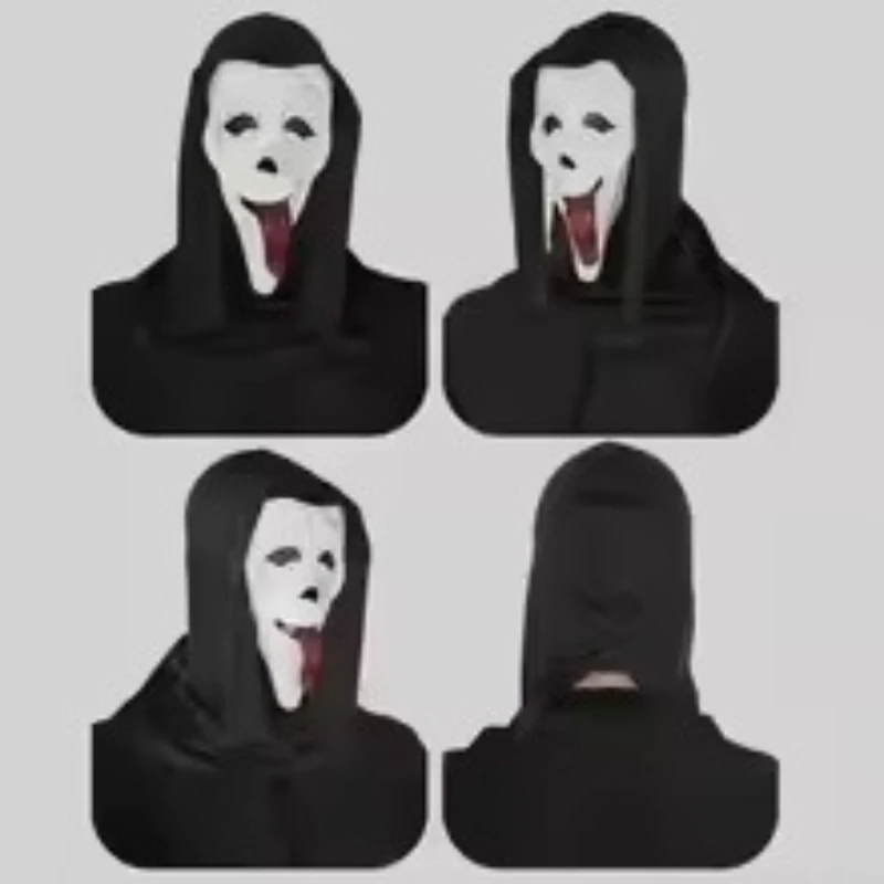Фото Страшная маска на Хэллоуин: головной убор с красным языком в стиле «Крика», костюм призрака, реквизит для маскарада и вечеринок, хит продаж №2