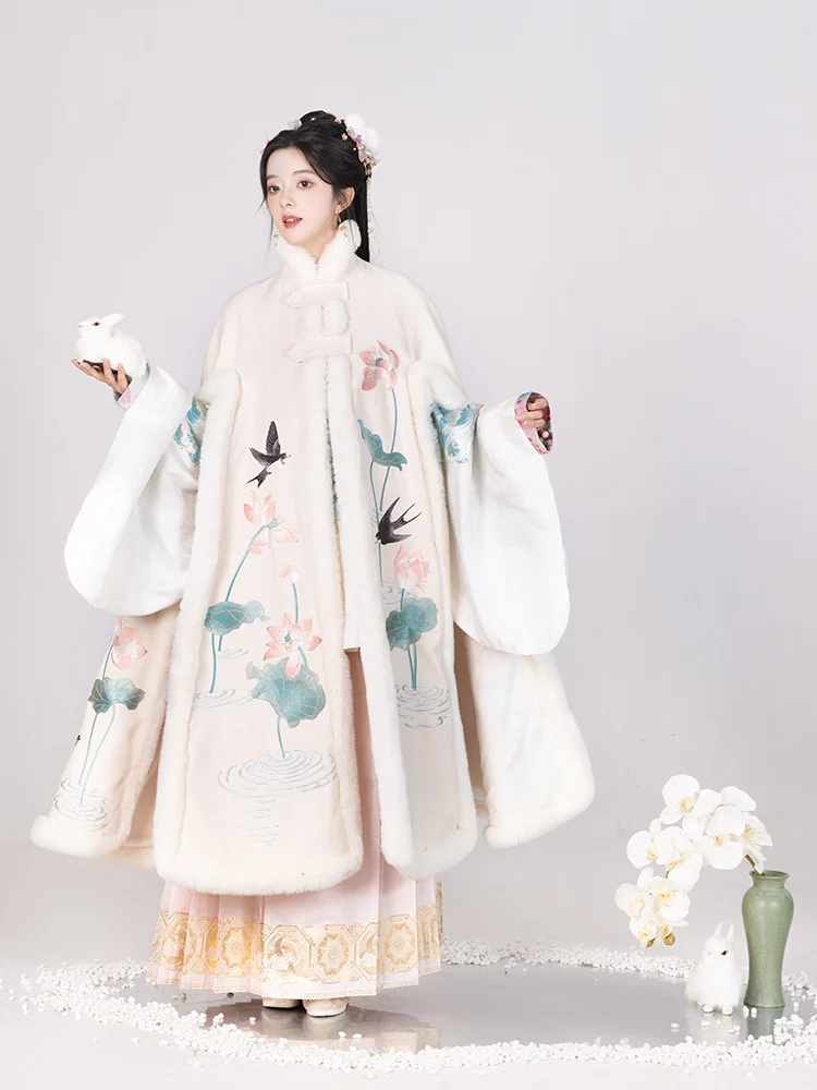 Длинная бархатная накидка с вышивкой в китайском стиле улучшенная зимняя Hanfu