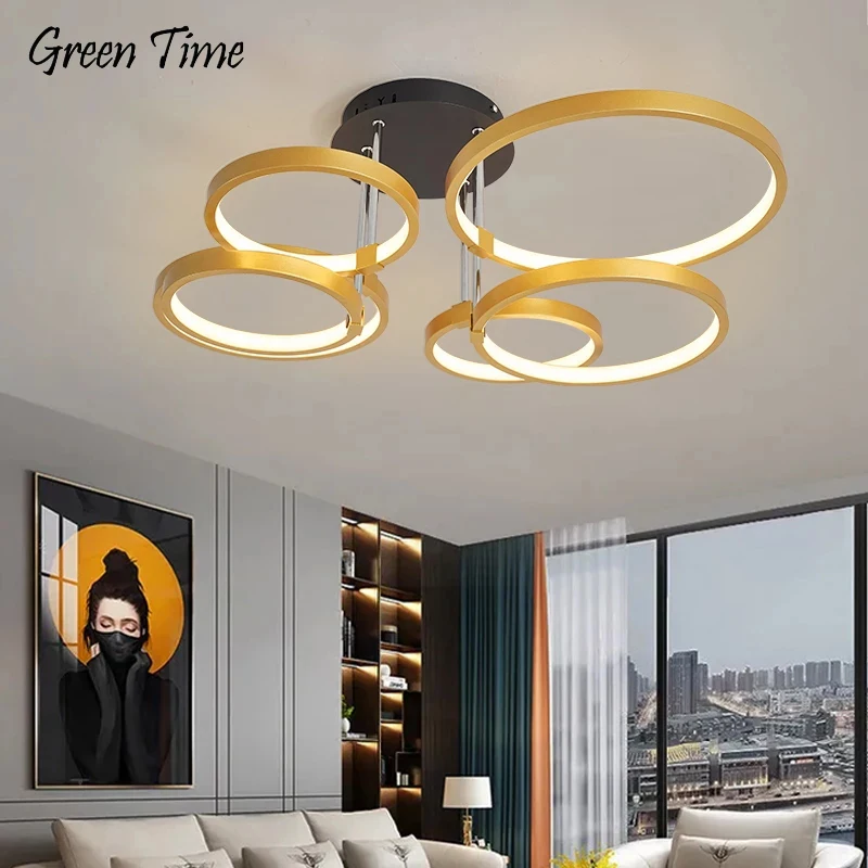 Modern LED Chandelier Indoor Black&Gold Chandelier Lamp for Living Room Bedroom Dining Room Kitchen Light Home Lighting Fixtures