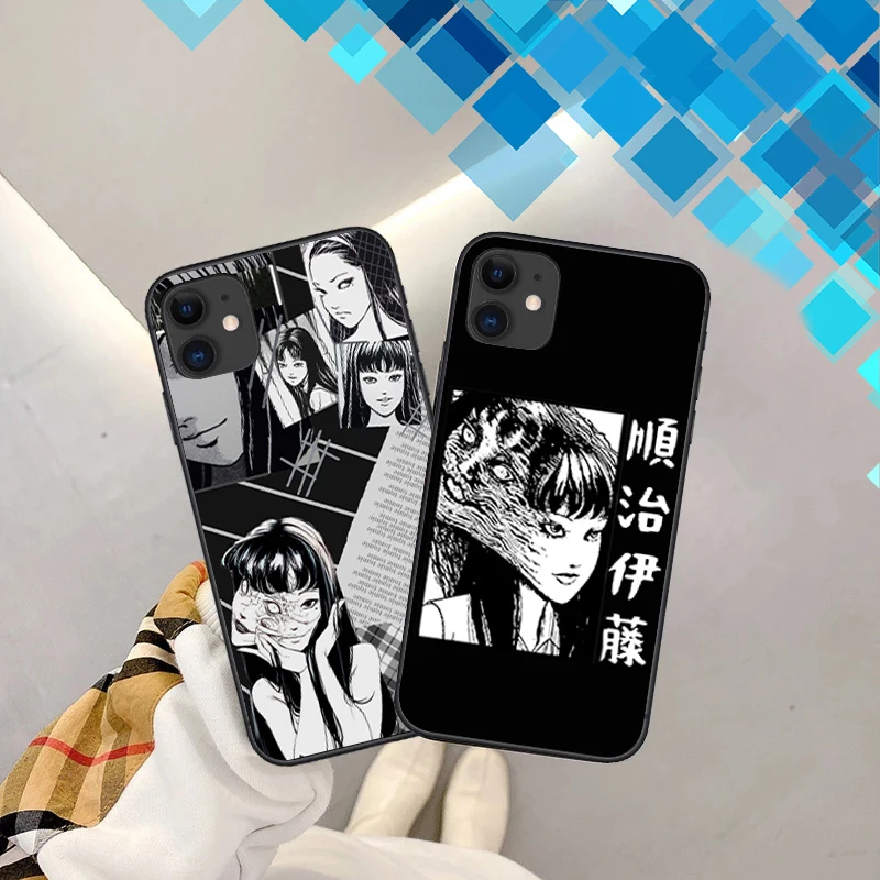 

Junji Ito Collection Tees Horror Phone Soft Black Case For iphone 11 12 13 Pro Max 13Mini XS Max XR X 7 8 Plus 6s 6 Fundas Coque