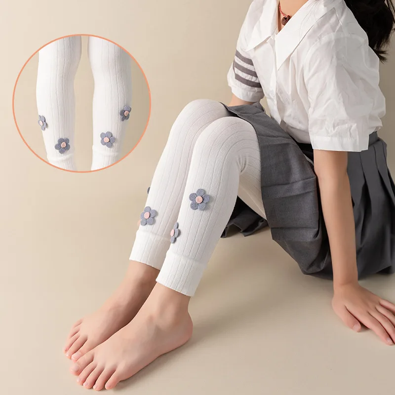 

Fashion Pants Stockings for Girls Children's Cute Flower Embroidery Princess Pantyhose Double Needle Trousers Tights