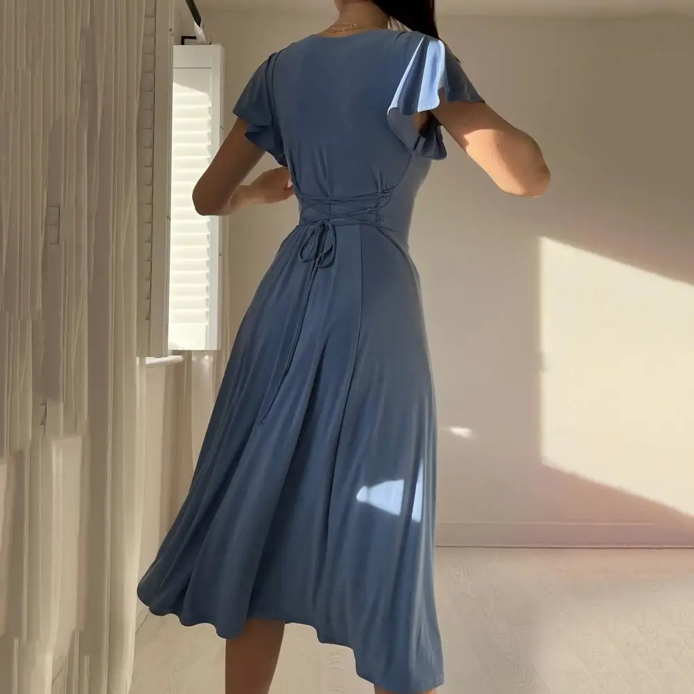 

Popular Pullover Dress Breathable Women Dress U-Neck Women Summer A-line Midi Dress Relax Fit