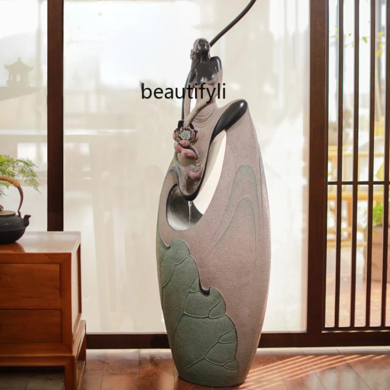 

CXH Flowing Water Ornaments New Chinese Hallway Home Ornament Creative TV Cabinet Floor Decoration Lamp