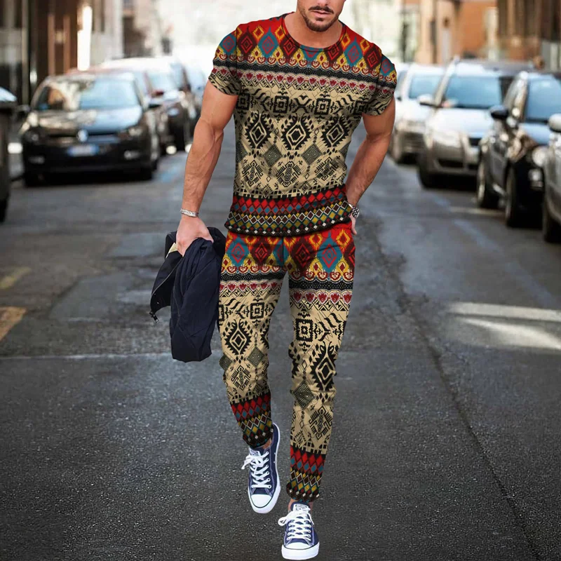 

2022 Summer Men's 2 Piece Sets Oversized T Shirts Joogers Outfits Fashion Men Trousers Tracksuit 3D Printed Trend Male Clothing