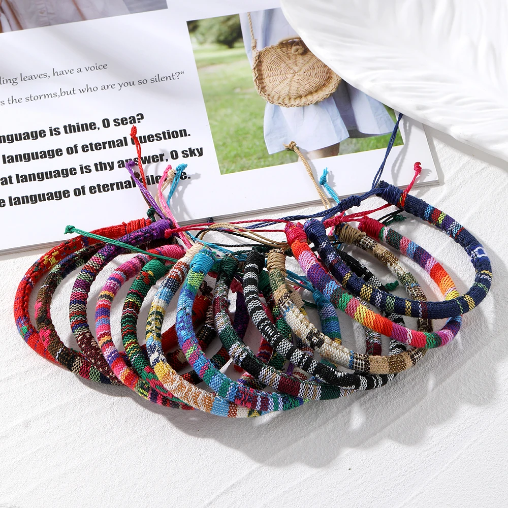 Плетеный этнический браслет FNIO в стиле бохо для женщин и мужчин тканевый ремешок