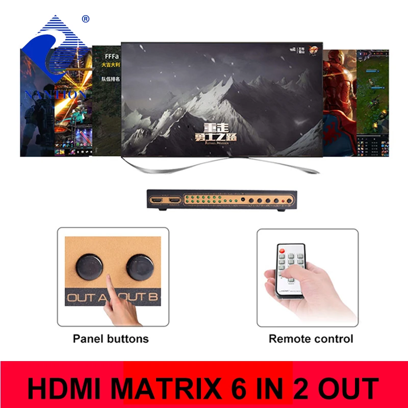 6x2 HDMI матрица PIP 6X2 аудио экстрактор ARC 4K/30 Гц Матрица 6 в 2 Выключатель сплиттер с