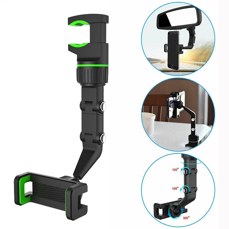 

Car Rearview Mirror Phone Holder Smartphone Stand 360 Degree Rotating Back Seat Stand Auto GPS Bracket Multifunctional Mount