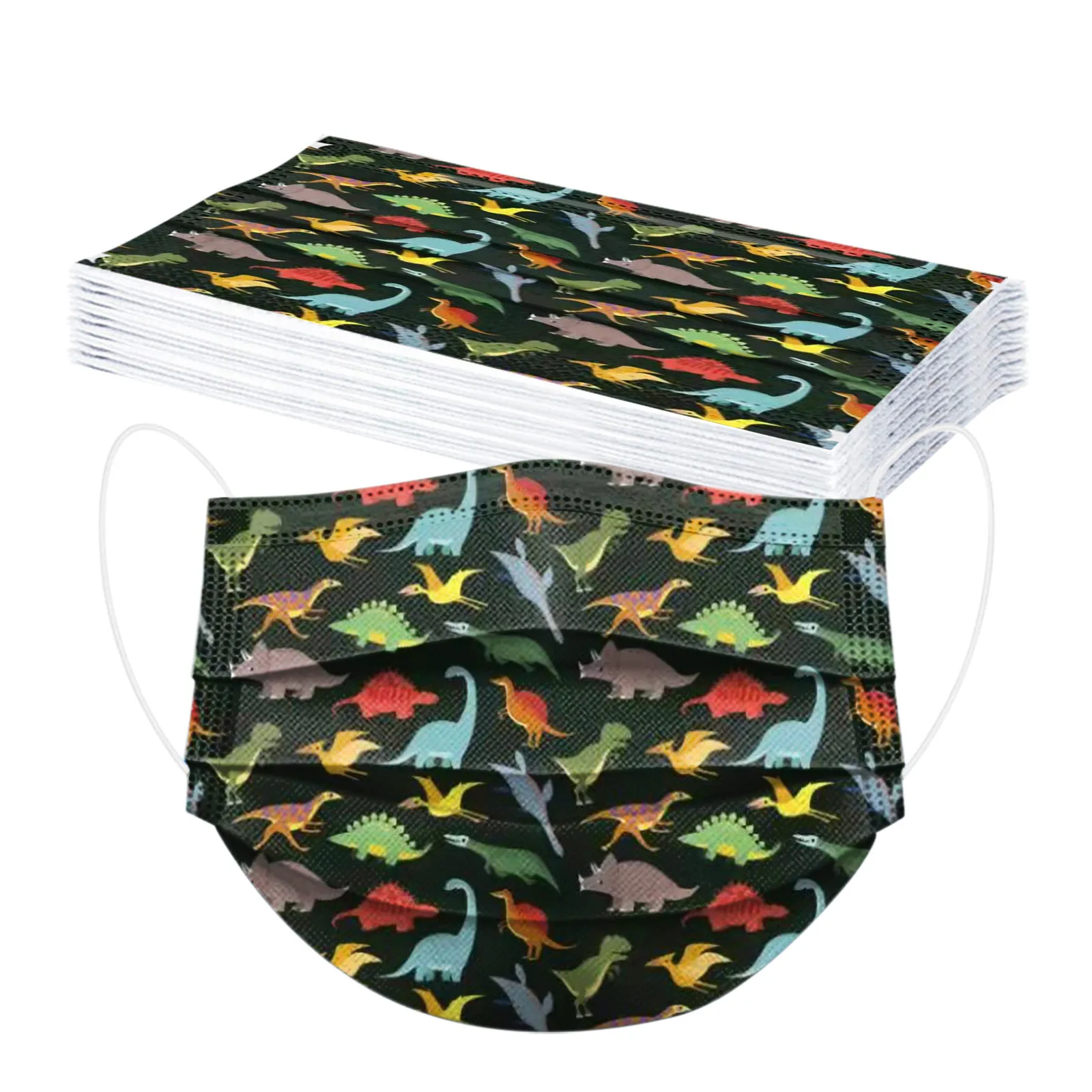 10PC Kids Children's Dinosaur Print Disposable Face masque 3Ply Ear Loop маски mascarilla Monder Scarf Halloween Cosplay MasK |