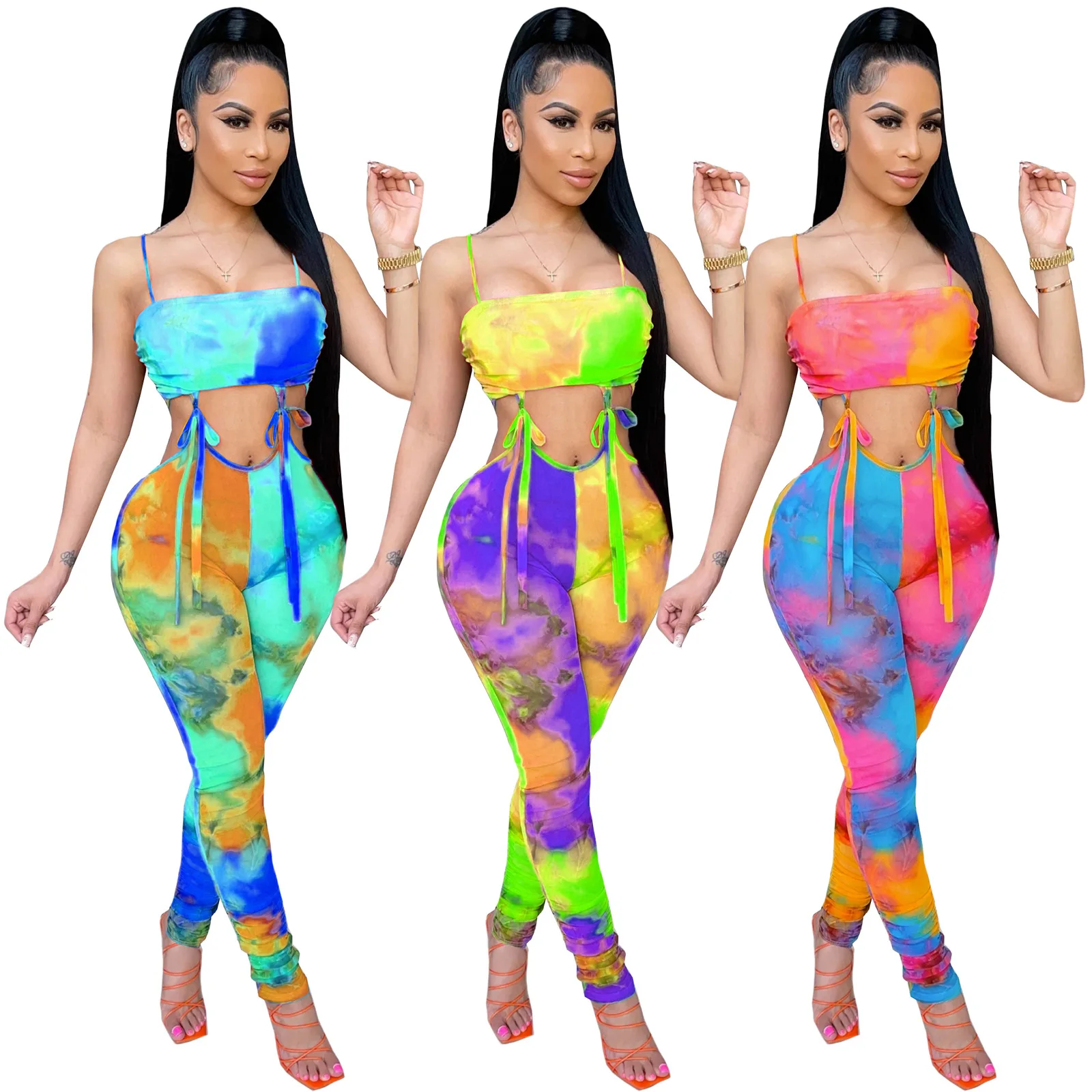 

2022 summer new beauty dress digital printing bra lining cloth shoulder strap backless fashion sexy Jumpsuit