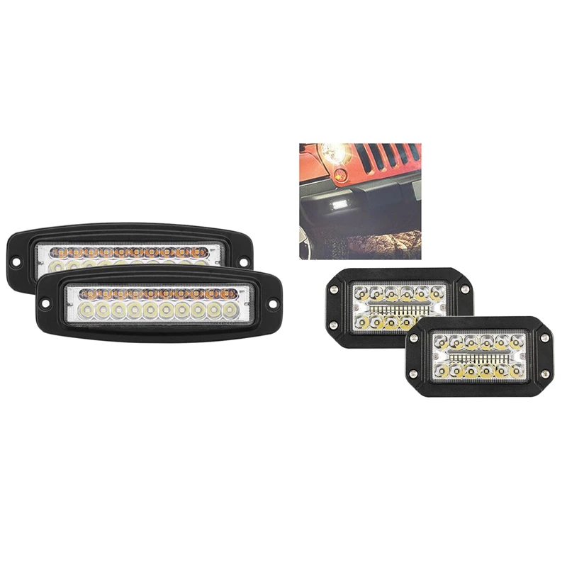 

New4 Pcs Led Work Light Bar Flush Mount Flood Driving Fog Lamp 7 Inch & 6 Inch