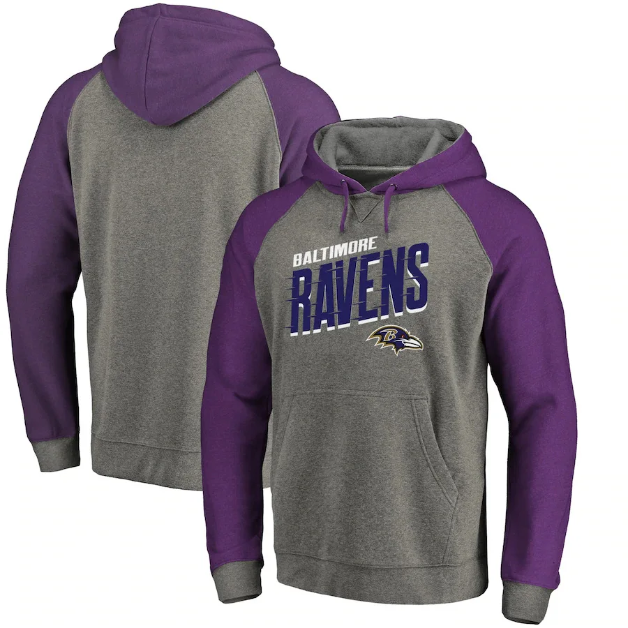 

Baltimore Men Hoodies sweatshirt Pro Line by Fanatics Branded Slant Strike Tri-Blend Raglan Pullover football Ravens Hoodie Grey