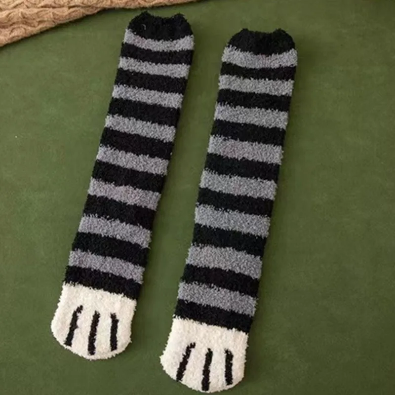 Cat Paw Winter Socks Long Stripe Cute Floor Sleep Thick Girls Cartoon Animal Fingers Warm Sock For Women Hosiery Cat Foot Knee