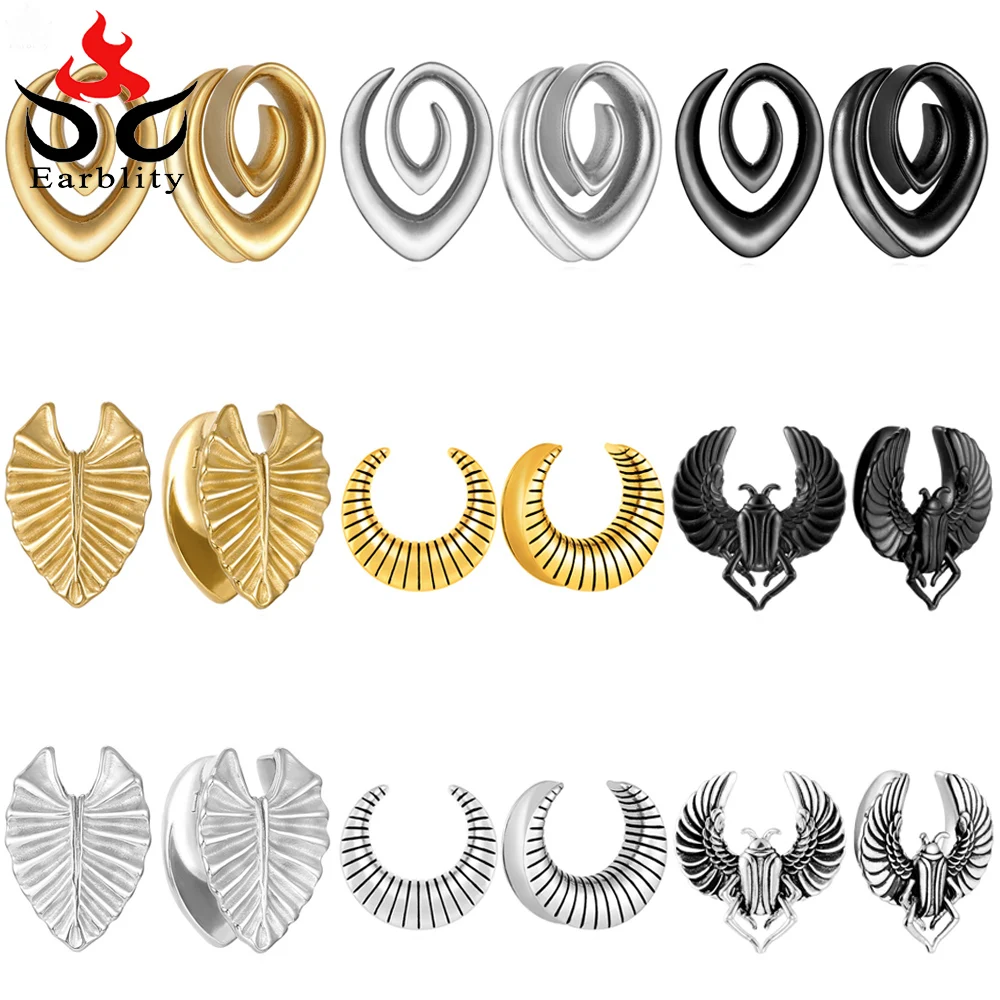 

Earblity 2PCS New Leaf Spiral Scarab Saddle Gauges for Stretched Ear Tunnels Plugs Gauges Piercing Women Body Jewelry