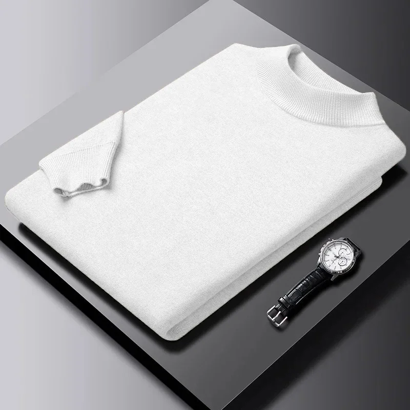 Мужской Однотонный Пуловер Свитер С Воротником-стойкой И Длинными Рукавами