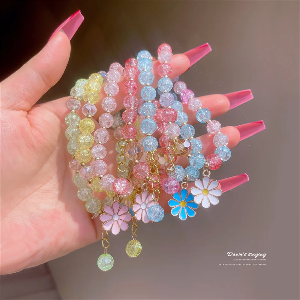 

Charm Colorful Crystal Beaded Bracelet New Flowers Daisy Bracelets Bohemian Handmade Women Fashion Wedding Party Jewelry Gift