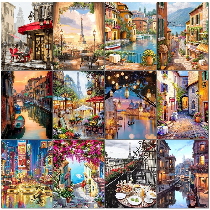 

City Painting By Numbers For Adults DIY Kits Hand Painted On Canvas Art With Framed Oil Picture Drawing Coloring By Number