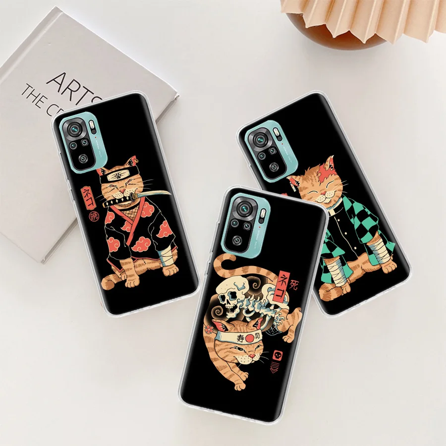 

Samurai Cat Japan Phone Case For Xiaomi Redmi 10 Prime 10A 10C 10X 9A 9C 9T 8A 7A 6A 9 8 7 6 S2 K40 Pro K30 K20 Cover