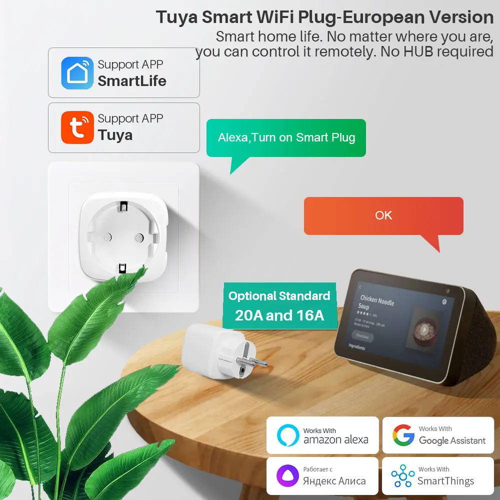Умная розетка Tuya с Wi-Fi и монитором работает Alexa Google Home Alice умным домом 20 А |