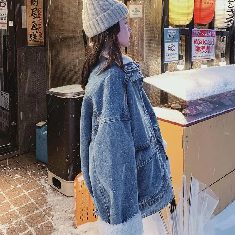 Новая зимняя теплая джинсовая куртка для холодной погоды Женская свободная