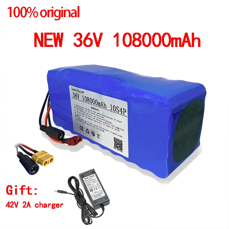 

New Original 36V Battery 10S4P 108Ah 36v 18650 Battery pack 500W 42V 108000mAh for Ebike electric bicycle with BMS 42V Charger