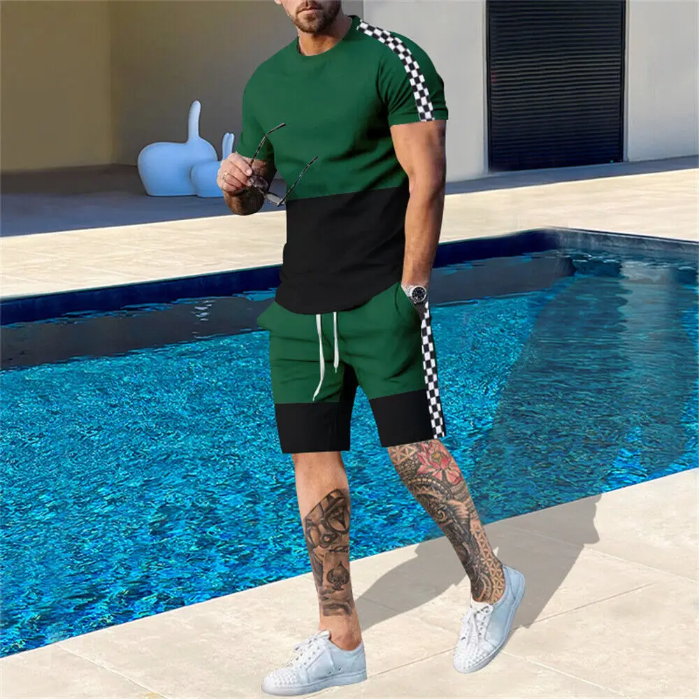 

Hawaiian Men's T-shirt Casual Suit Summer Short Sleeve Shorts A Set Of Street Wear Beach Pants With A Top Simple Suit For Male