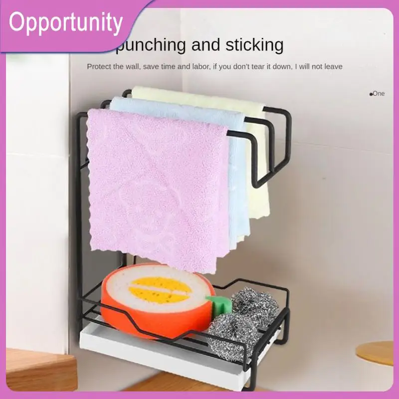 

Convenient Installation Dishwashing Cloth Shelf Bottom Removable Drain Pan Punch-free Design Cloth Drain Holder Wall-mounted