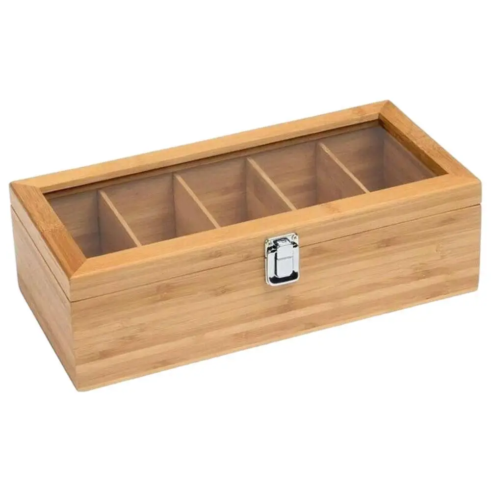 

5 Compartments Bamboo Tea Box Coffee Tea Bag Storage Holder Organizer For Kitchen Cabinets Home Tea Bag Case Jewelry Holders