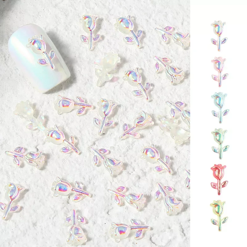 

30Pcs 3D Cute Resin Aurora Rose Flowers Nail Art Decorations For Jewelry Charms DIY Manicure Nails Glitter Accessories