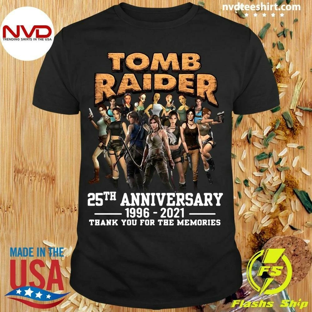 Футболка с надписью Tomb Raider на 25 юбилей 1996 г. 2021 спасибо за воспоминания |