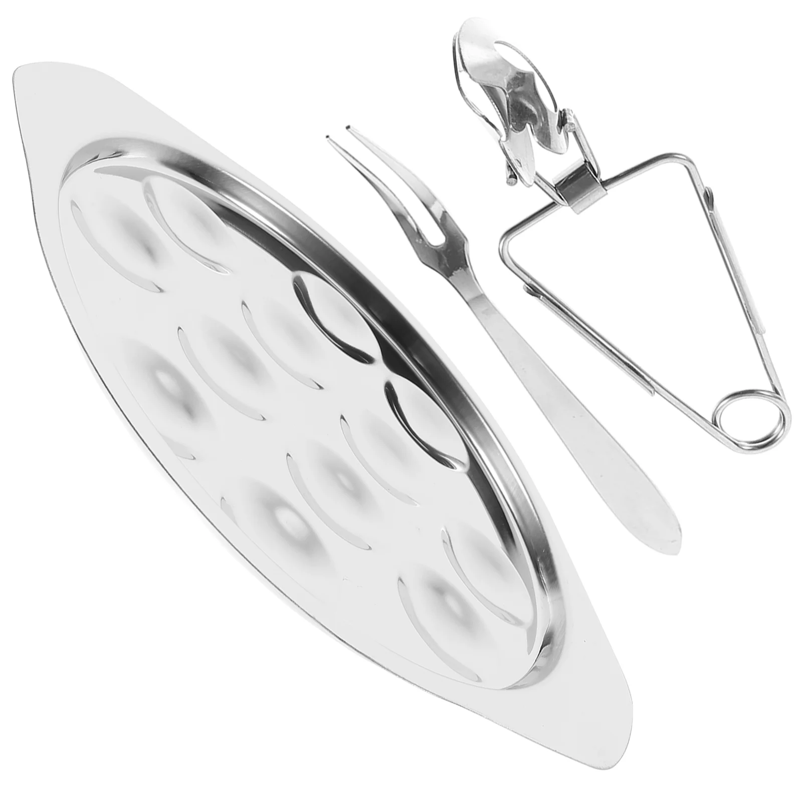 

Stainless Steel Snail Mushroom Escargot Plate Dish with Fork and Clip