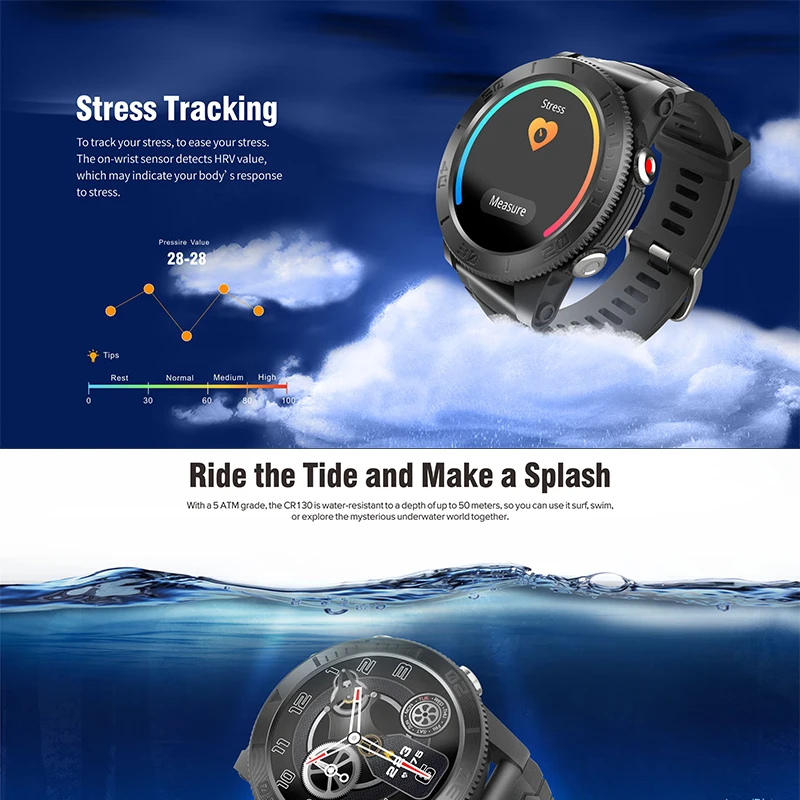 Спортивные Смарт-часы CR130 GPS AMOLED дисплей 1 32 дюйма пульсометр SpO2 VO2 максимальная