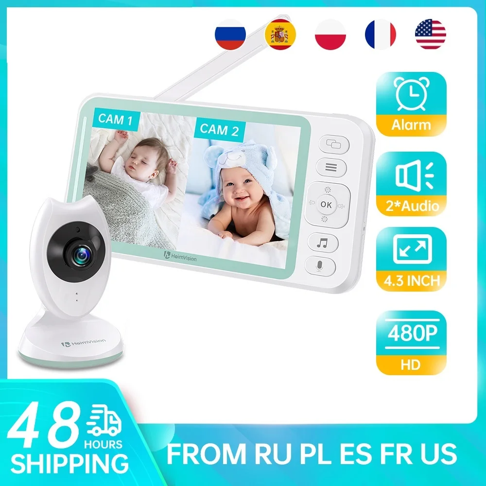 

2023 HM132 4.3 inch Baby Monitor with Camera Nanny 2-split Screen Night Vision VOX Mode 2 Way Audio Temperature Monitoring
