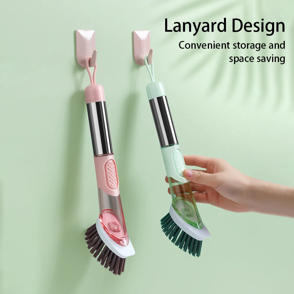 

Multifunctional Dishes Brush Automatic Liquid Discharge Dishwashing Brushes ABS Stainless Steel Pot Brush Portable Cleaning Tool