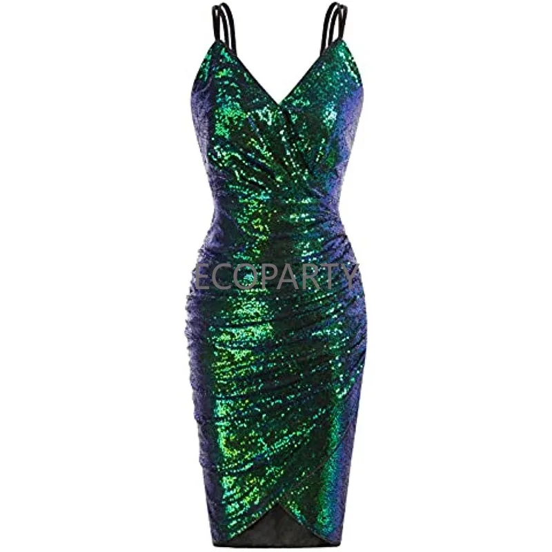 

2023 Autumn Women's Sequin Velvet Italian Noodle Dress V-Neck Bodycon Mini Wrap Dance Party Camo Dress Maxi Dresses for Women