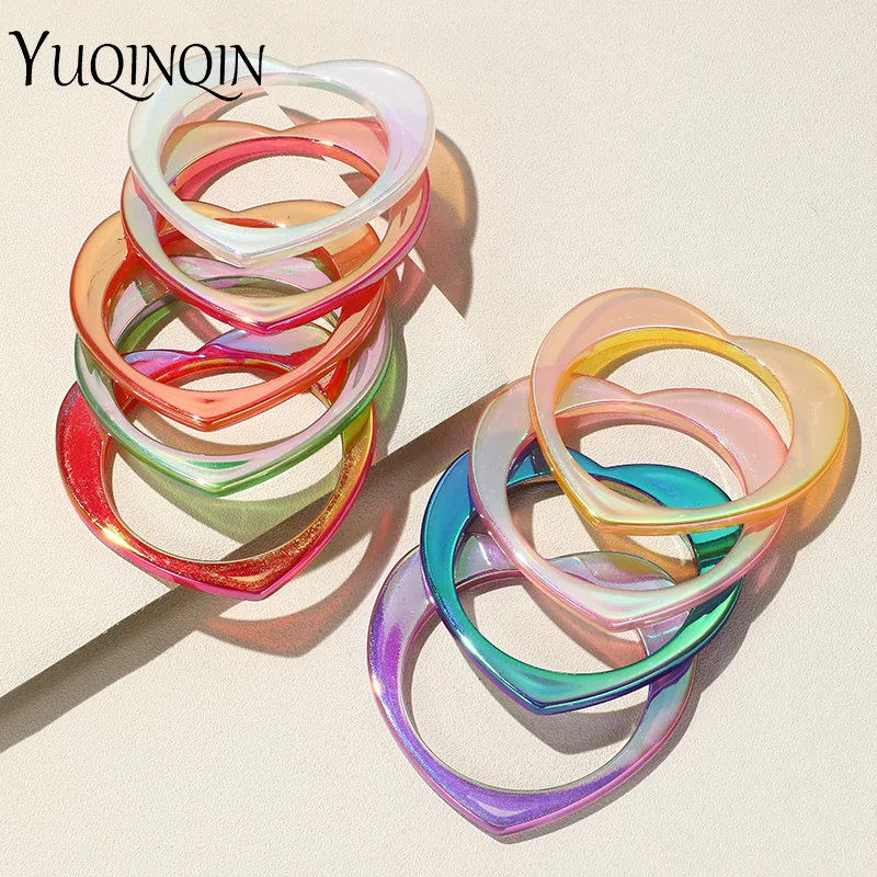 

Korean Big Laser Color Resin Cute Heart Bangles for Women Multicolor Charm Punk Bracelet & Bangle For Girls Hand Jewelry Gifts