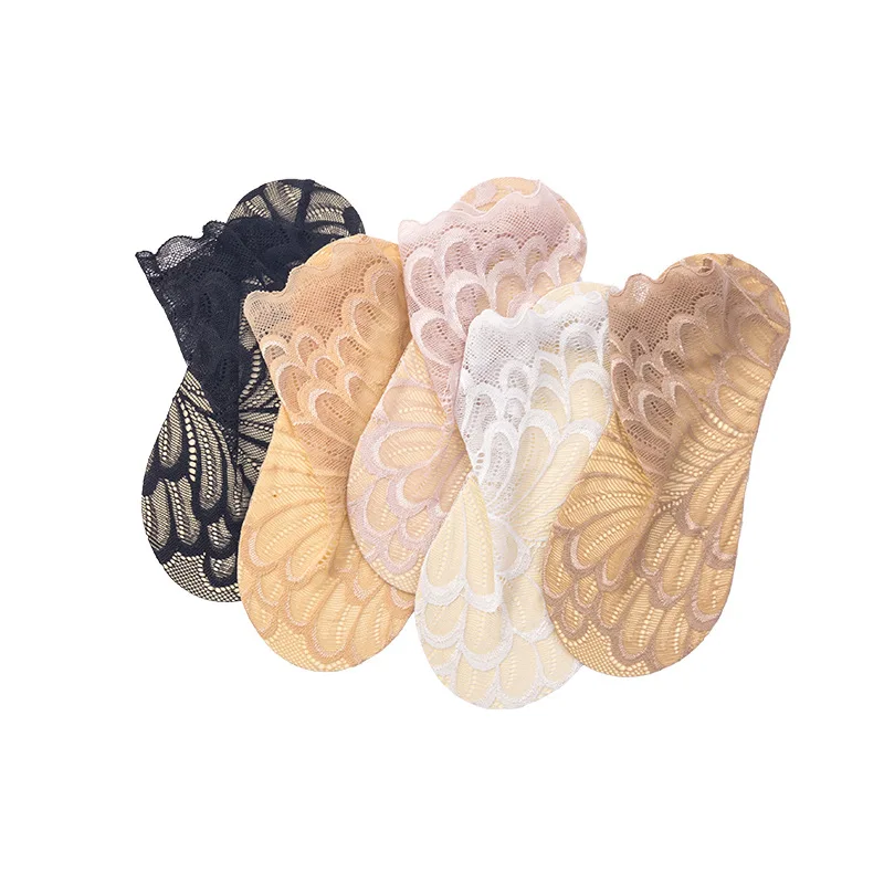 Ladies lace feather pattern invisible socks summer breathable hollow non-slip shallow tube socks thin ladies girl lace boat sock