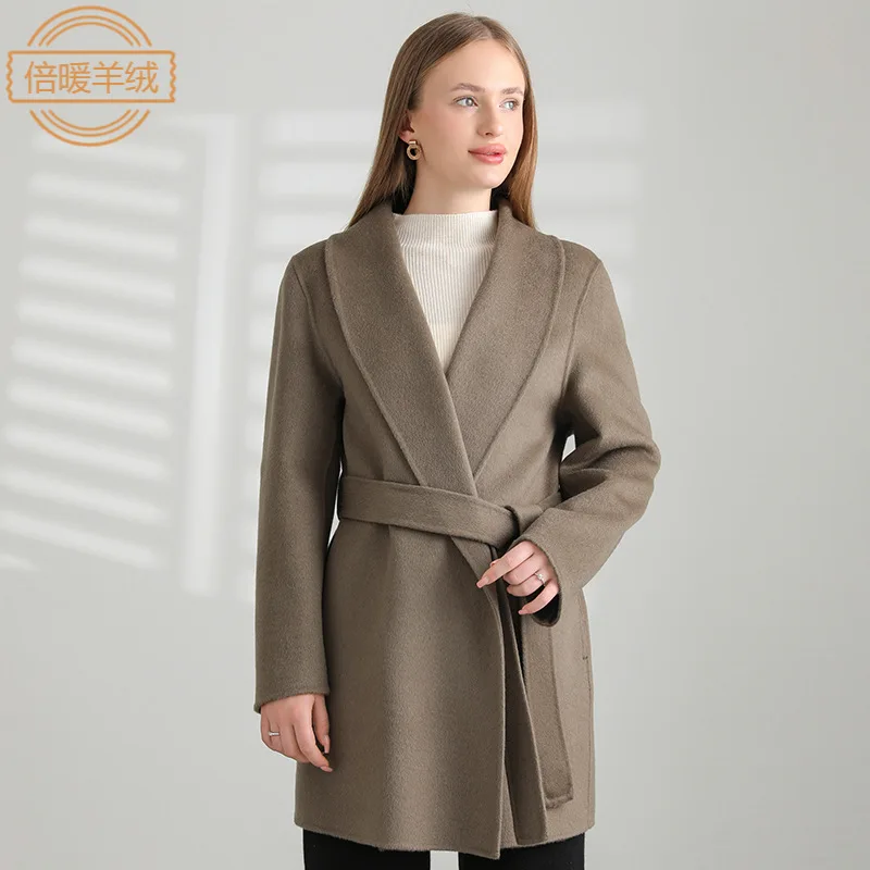 

2023 Осень/Зима Новое короткое двустороннее кашемировое пальто для женщин 100% шерстяное пальто для женщин маленькое Короткое шерстяное пальто
