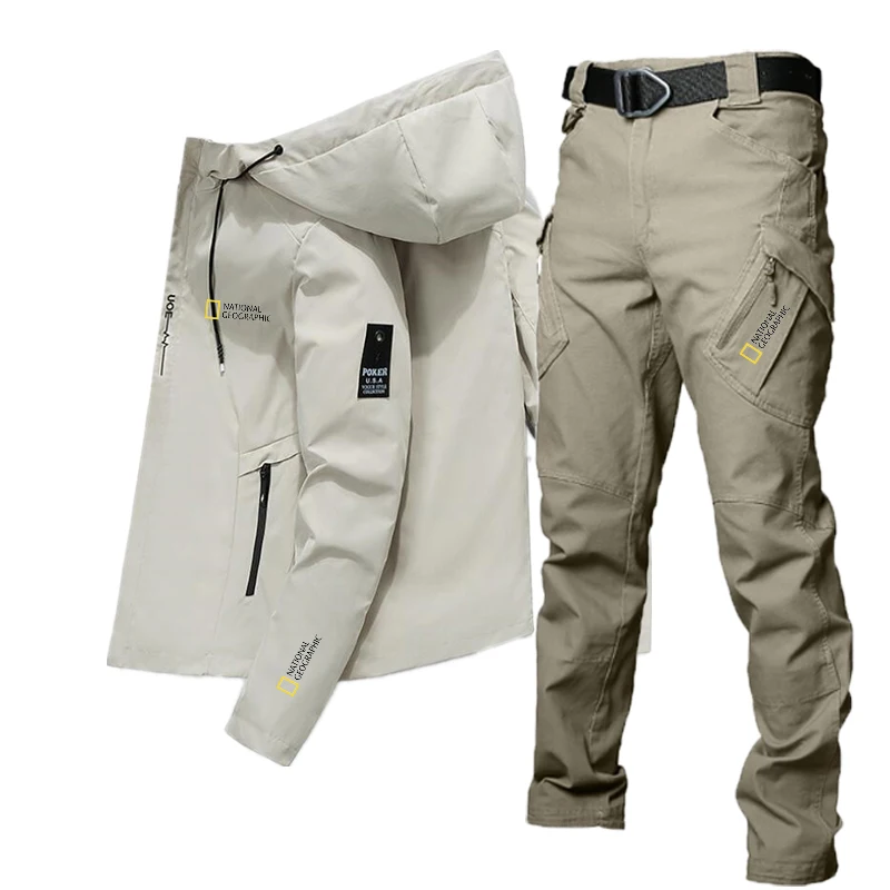 

Spring Autumn New Fishing Suit Outdoor Camping Jacket Mountaineering Sportswear National2022 Graphic Mens Hooded Track Field Set