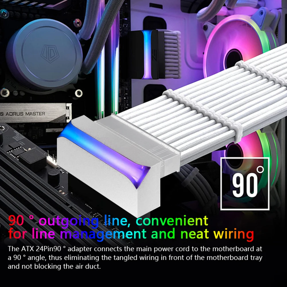 

Адаптер источника питания TEUCER ATX, 24 контакта до 90 градусов, кабель питания материнской платы, соединители Aura синхронизирующий компьютер Parts