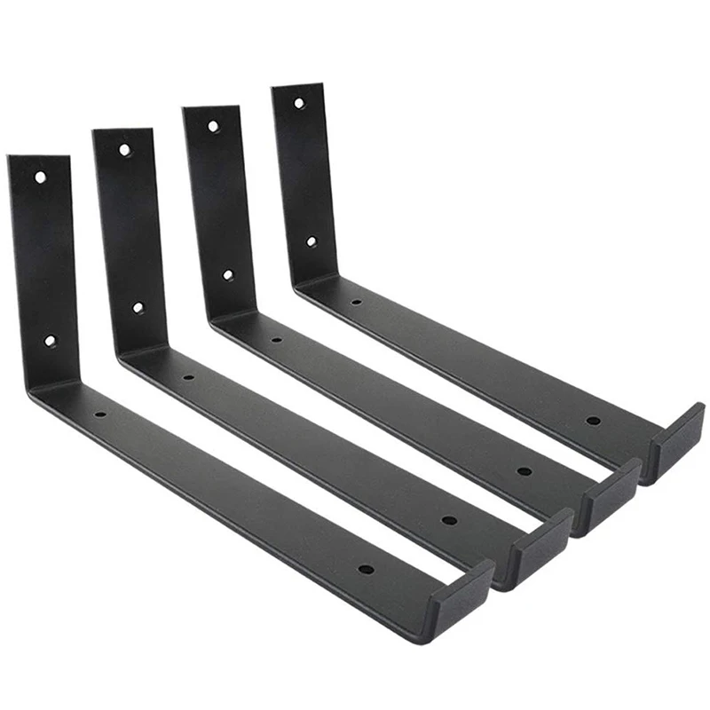 

Shelf Brackets 12 Inch 4PCS Heavy Duty Black Wall Bracket With Lip For Floating Shelves Rustic Iron Metal Shelf Bracket For DIY