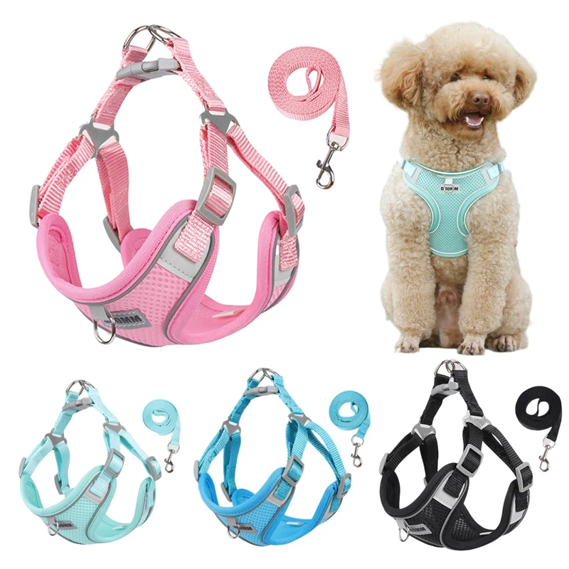 

Small Dogs Cats Harness Vest Dog Harness Leash Set Breathable Mesh French Bulldog Chihuahua Outdoor Walking Lead Leash