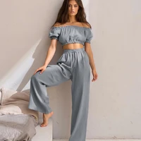 two piece set pijamas for women cotton home clothes fashion elastic wrap chest vest cropped loose trousers loungewear suit pjs
