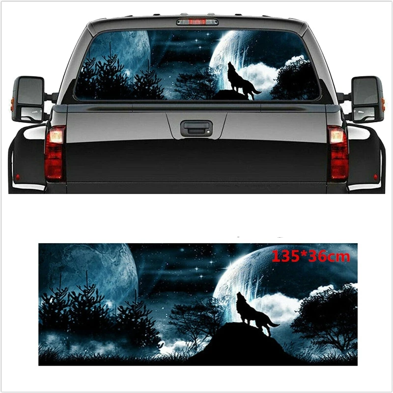 

Full Moon And Wolf For Truck Jeep Suv Pickup 3D Rear Windshield Decal Sticker Decor Rear Window Glass Poster 165 X 56CM