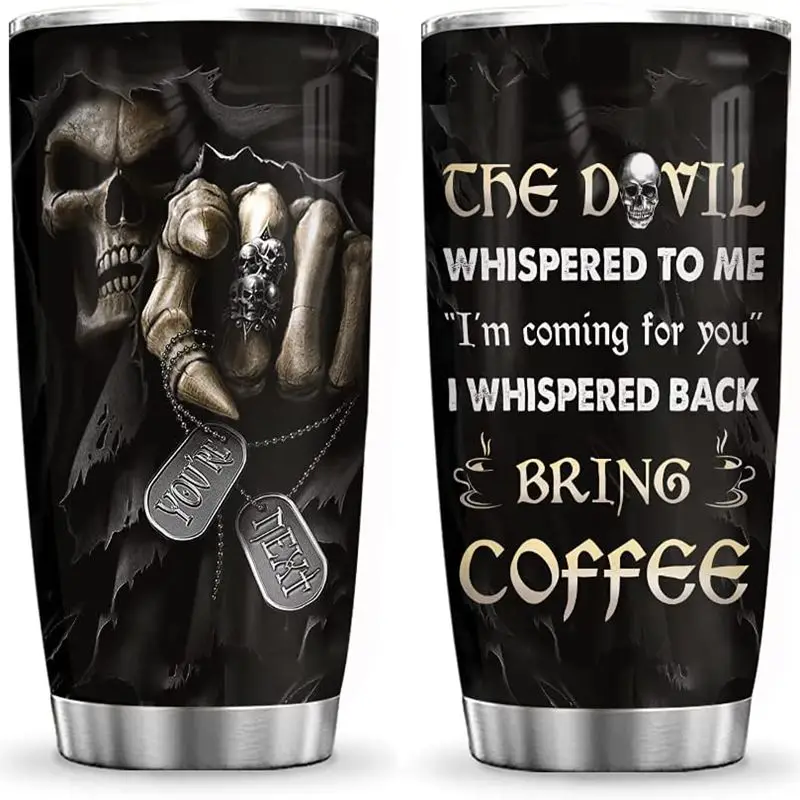 

20oz Devil Bring Coffee Skull Tumbler Cup with Lid Double Wall Vacuum Insulated Tumblers Coffee Travel Mug Halloween Gifts