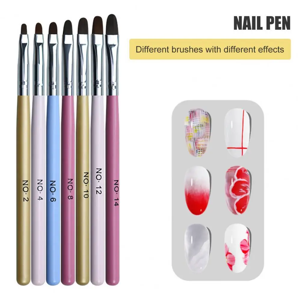 

7Pcs Nail Brush Rainbow Rod Nail Pen Kit Rounded Head Manicure Pen Set Lightweight Nail Art Drawing Liner for Female