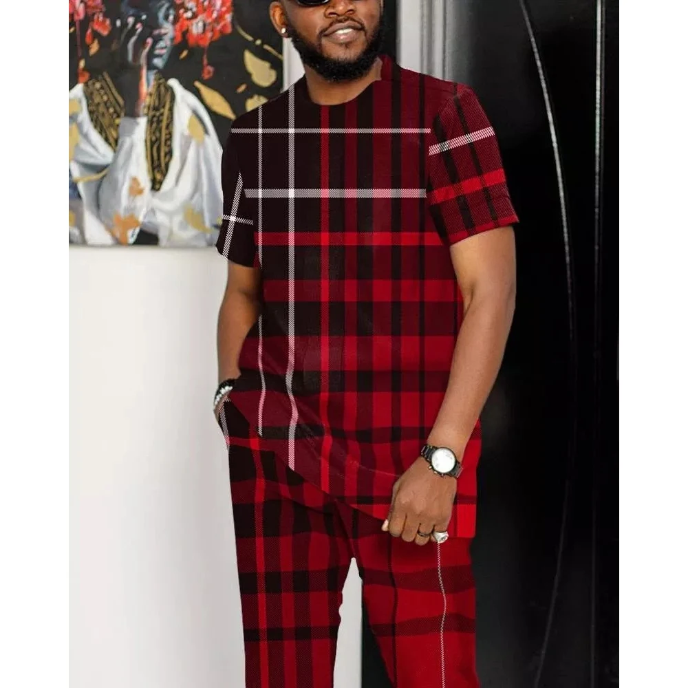 Summer Men's Tracksuit Streetwear Sports Short Sleeve T Shirt+Pants Set Vintage Print T-shirt 2 Pcs Suit Male Jogging Outfit