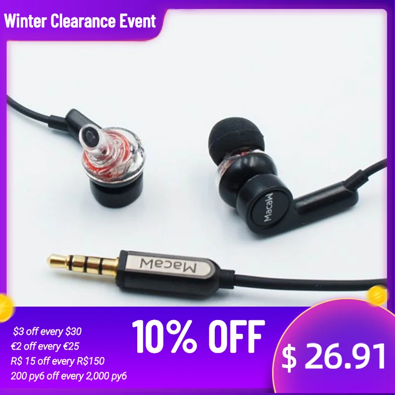 

Наушники-вкладыши Macaw RT20 с динамическим драйвером и усиленными басами, Hi-Fi, с микрофоном и дистанционным управлением