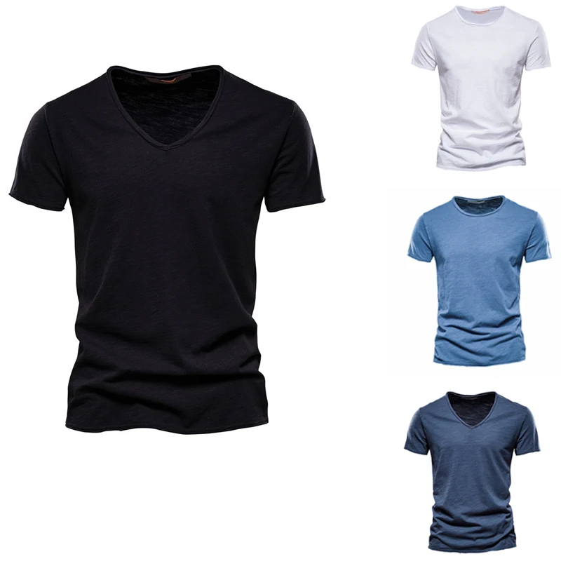 

2022Summer Men's New Cotton T-Shirt Men's Fitness V-Neck Breathable Sweat-Absorbing T-Shirt Outdoor Cycling Sports Short Sleeves